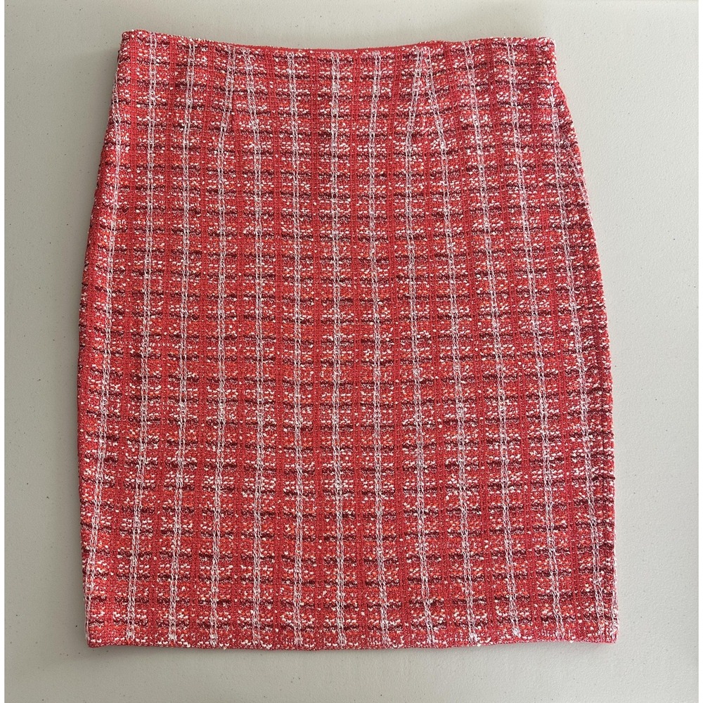St. John Tweed Knit Pencil Skirt 14 Red Wool Cashmere Apple Multi K7100K2 NWT